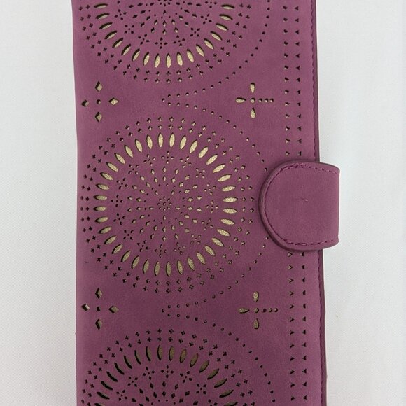 Francesca's Travel Wallet Laser Cut Design Purple Gold Clutch Style - Picture 1 of 12